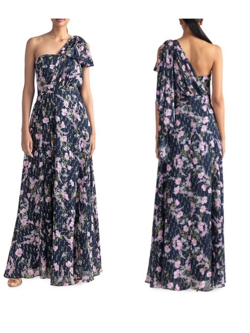Shoshanna Caprina Floral Chiffon One-Shoulder Gown Size 8